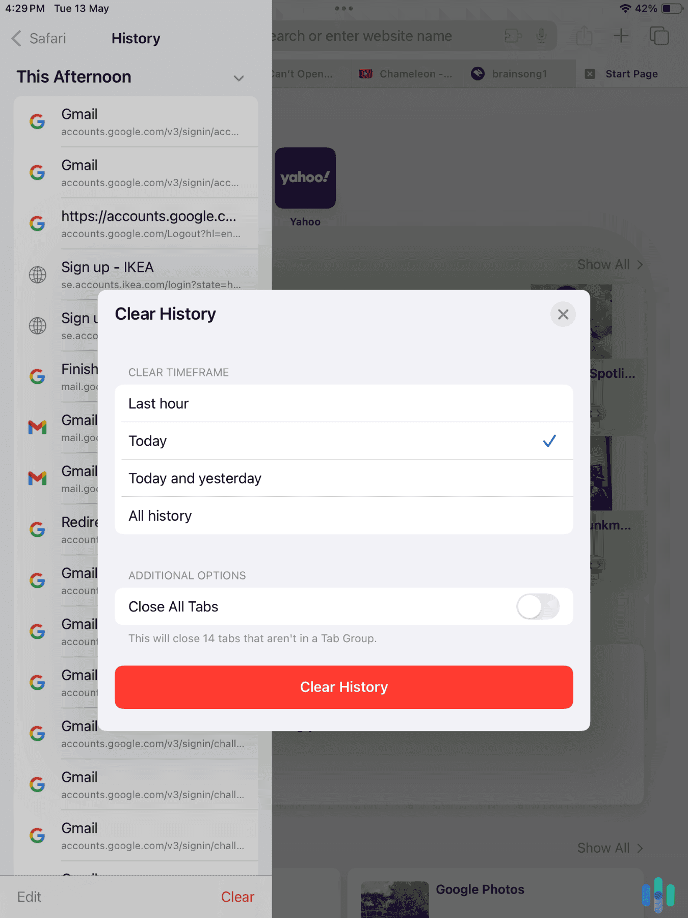 Clearing just our search history from Safari on our iPad Air Clearing just our search history from Safari on our iPad Air