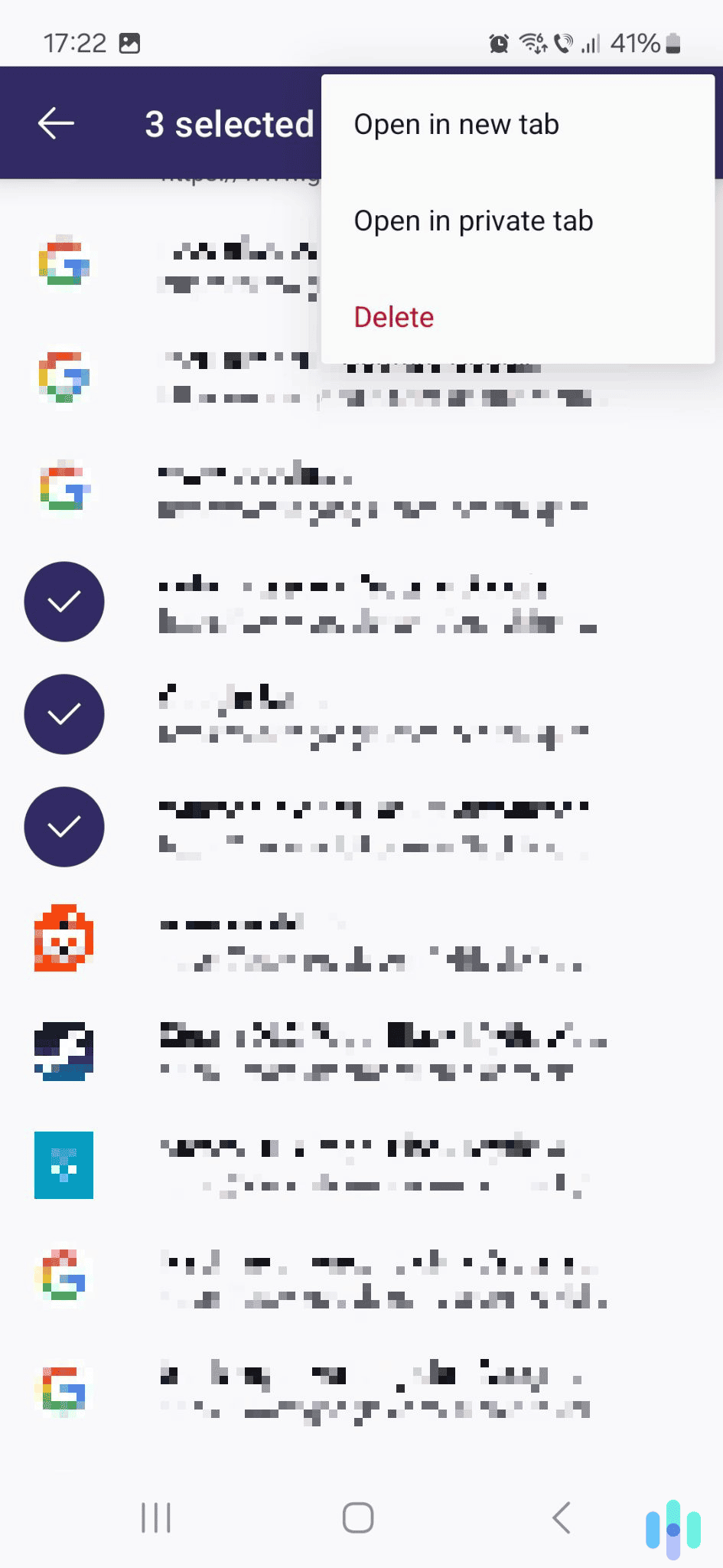 Delete individual entries using the X icon, or long-tap on one entry to delete multiple items in bulk. Delete individual entries using the X icon, or long-tap on one entry to delete multiple items in bulk.