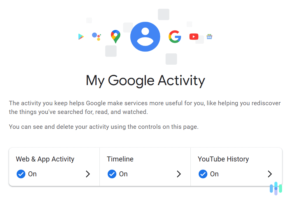Select the YouTube history option, which is located on the right. Select the YouTube history option, which is located on the right.