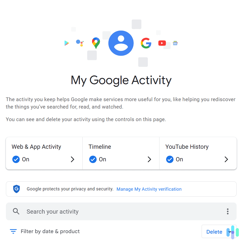 Select the web and app activity tab. Select the web and app activity tab.