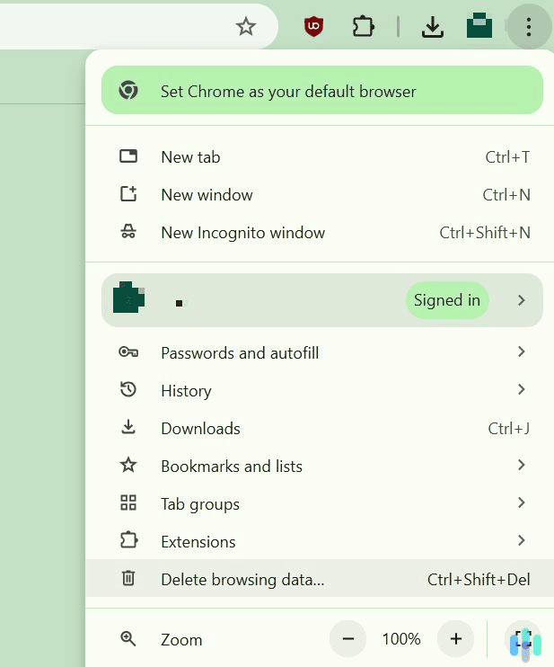 Use Chrome’s main menu to access the browsing data deletion page. Use Chrome's main menu to access the browsing data deletion page.