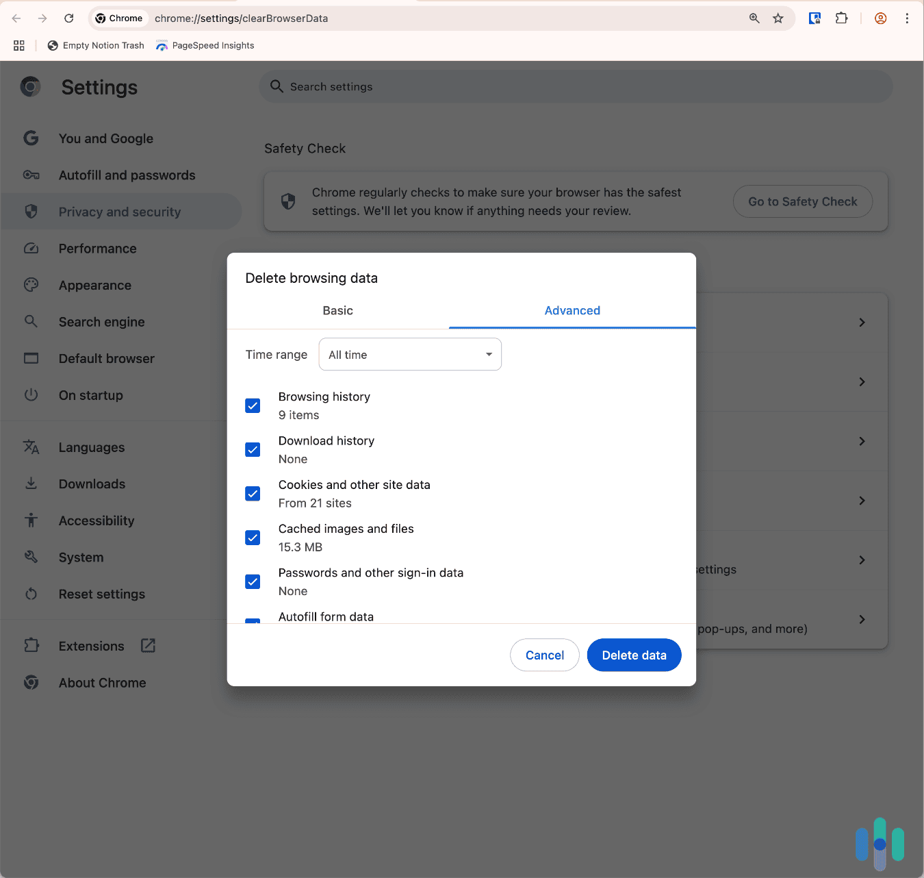 Emptying our Chrome desktop cache Emptying our Chrome desktop cache
