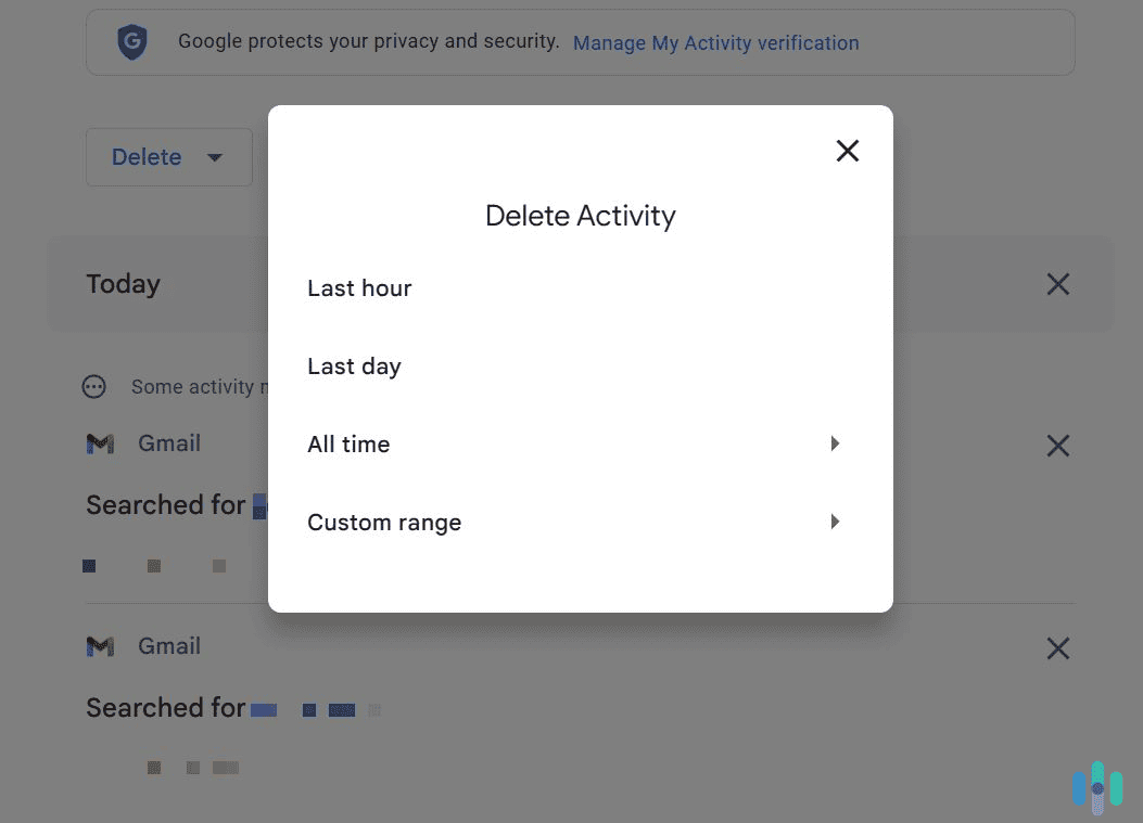 Pick the period you want to use to delete your Gmail search history. Pick the period you want to use to delete your Gmail search history.