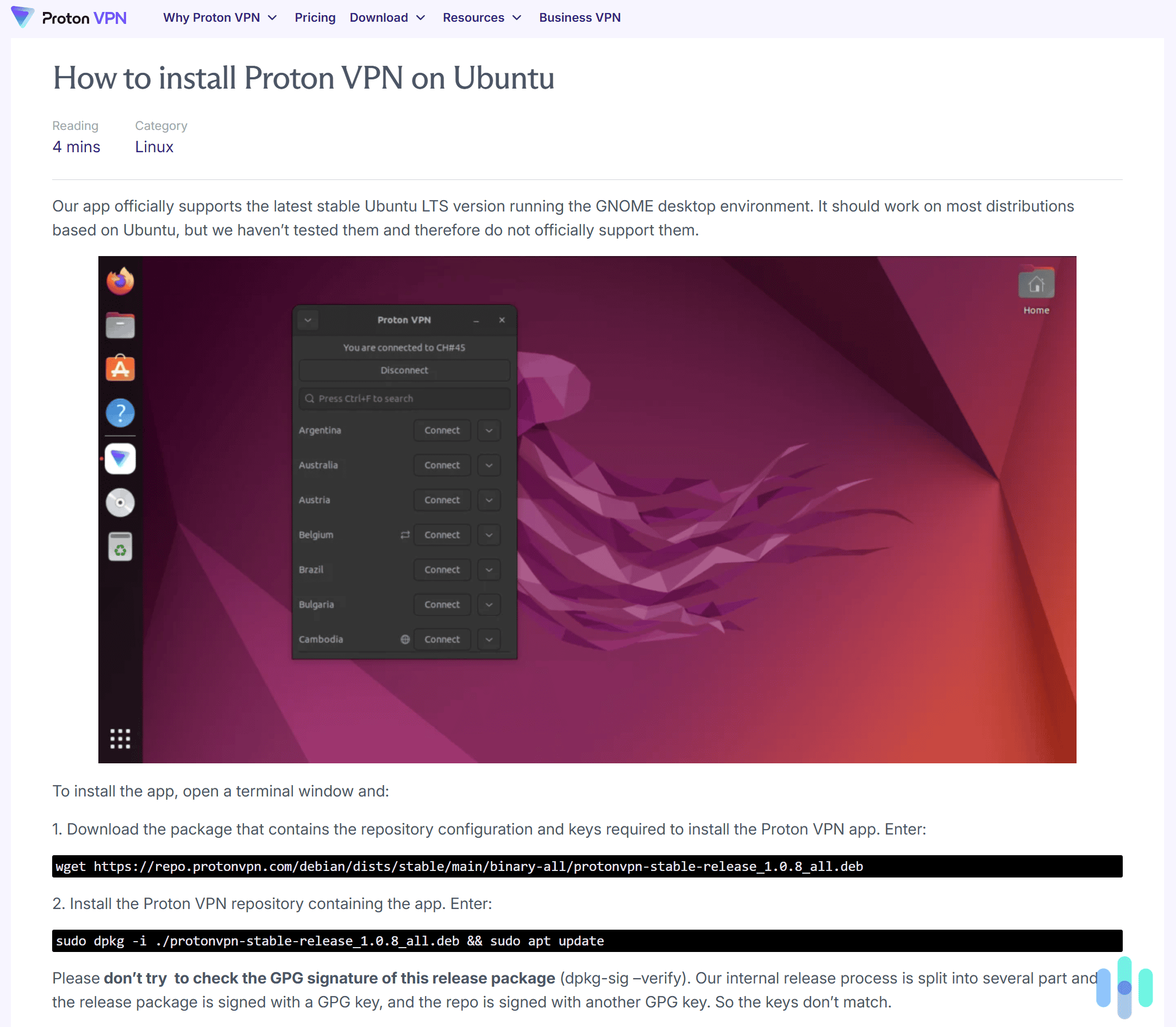Proton VPN provides a step-by-step installation guide for its Ubuntu app. Proton VPN provides a step-by-step installation guide for its Ubuntu app.
