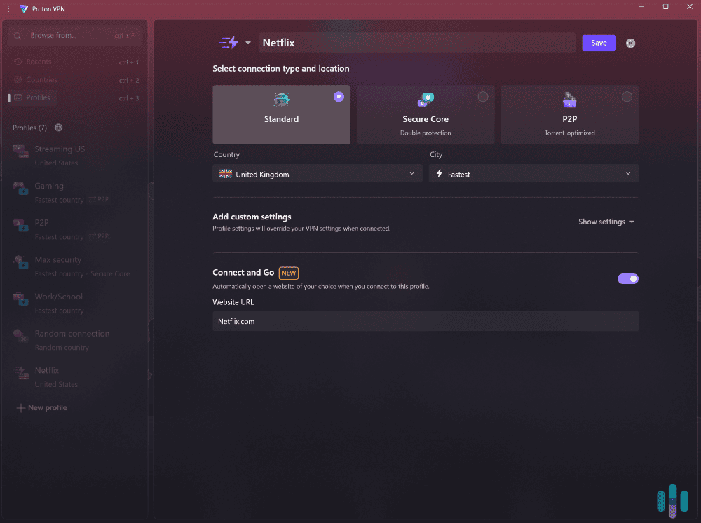 Proton VPN’s Windows app lets you automate VPN connections via the Profiles feature. Proton VPN's Windows app lets you automate VPN connections via the Profiles feature.