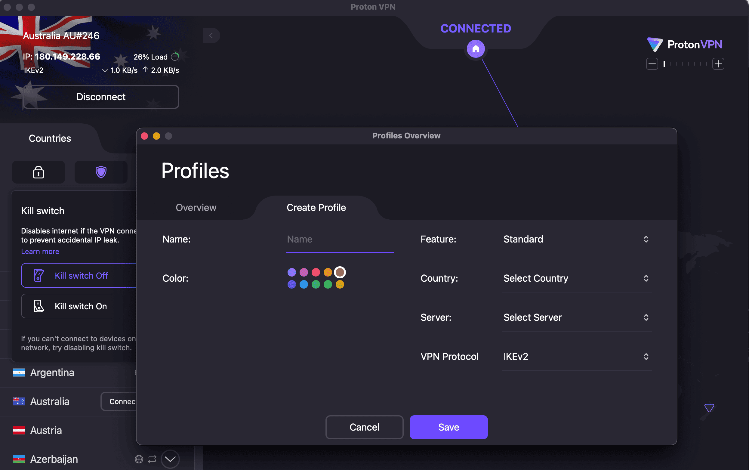 We created multiple Proton VPN profiles so our preferred settings were saved for streaming services, torrenting, and general browsing. We created multiple Proton VPN profiles so our preferred settings were saved for streaming services, torrenting, and general browsing.