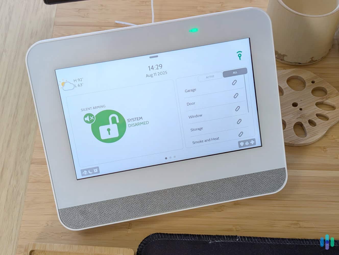 Frontpoint-Display-Hub-on-desk Our Frontpoint Display Hub+ is a sleek but vital piece of equipment — it connects Frontpoint's sensors to the monitoring center.