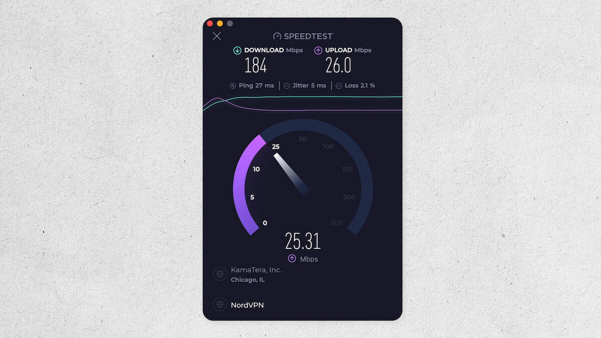 NordVPN speed test on macOS NordVPN speed test on macOS