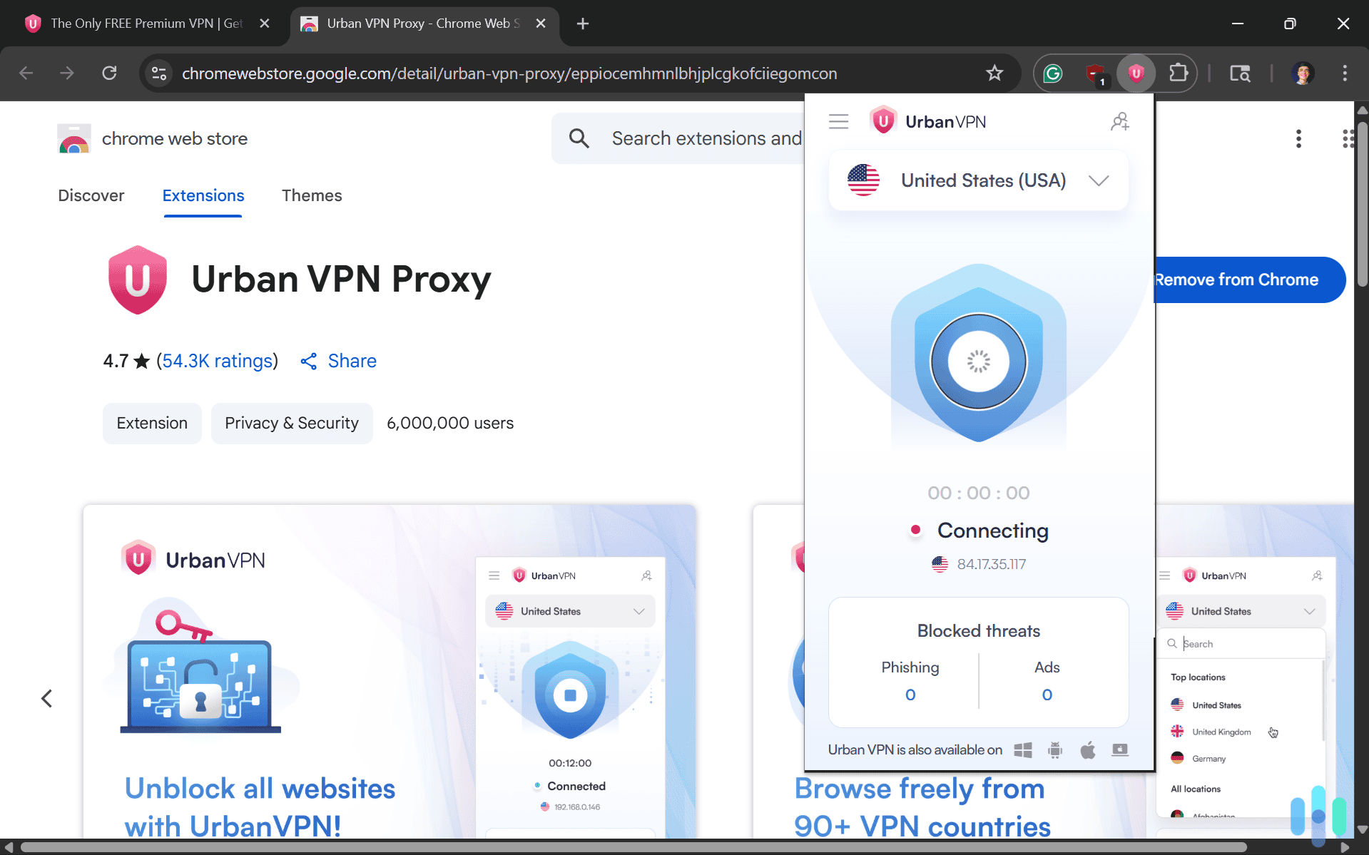 Urban VPN’s Chrome Extension blocked ads and phishing sites to enhance our security. Urban VPN’s Chrome Extension blocked ads and phishing sites to enhance our security.