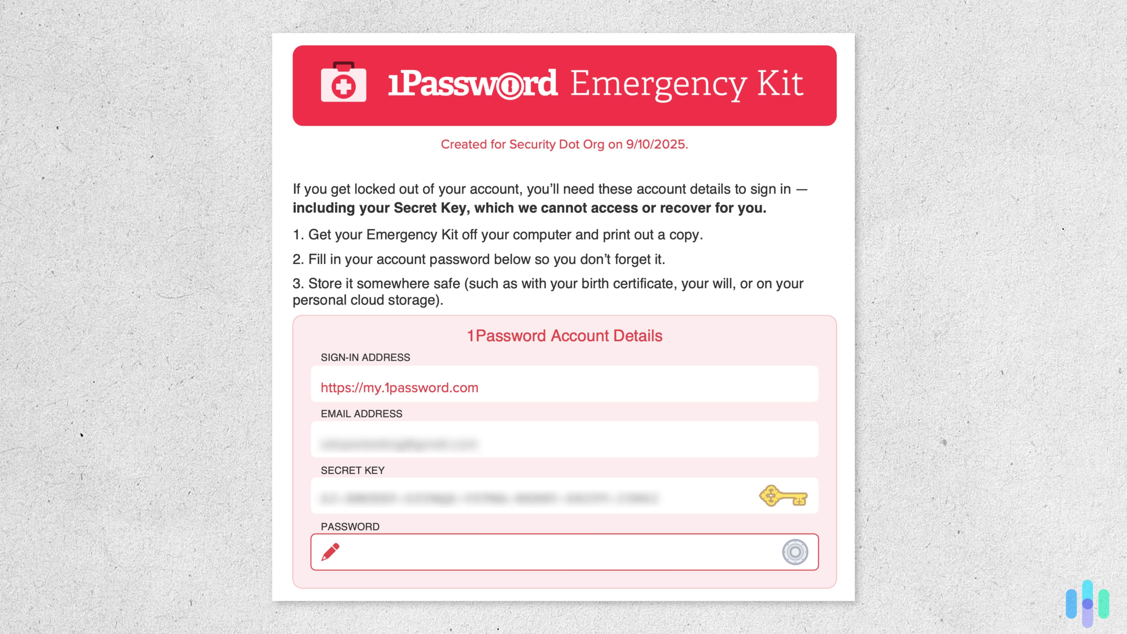 1Password had us download this PDF containing our Secret Key in case we need to log in using a new device or recover our vault_ 1Password had us download this PDF containing our Secret Key in case we need to log in using a new device or recover our vault.