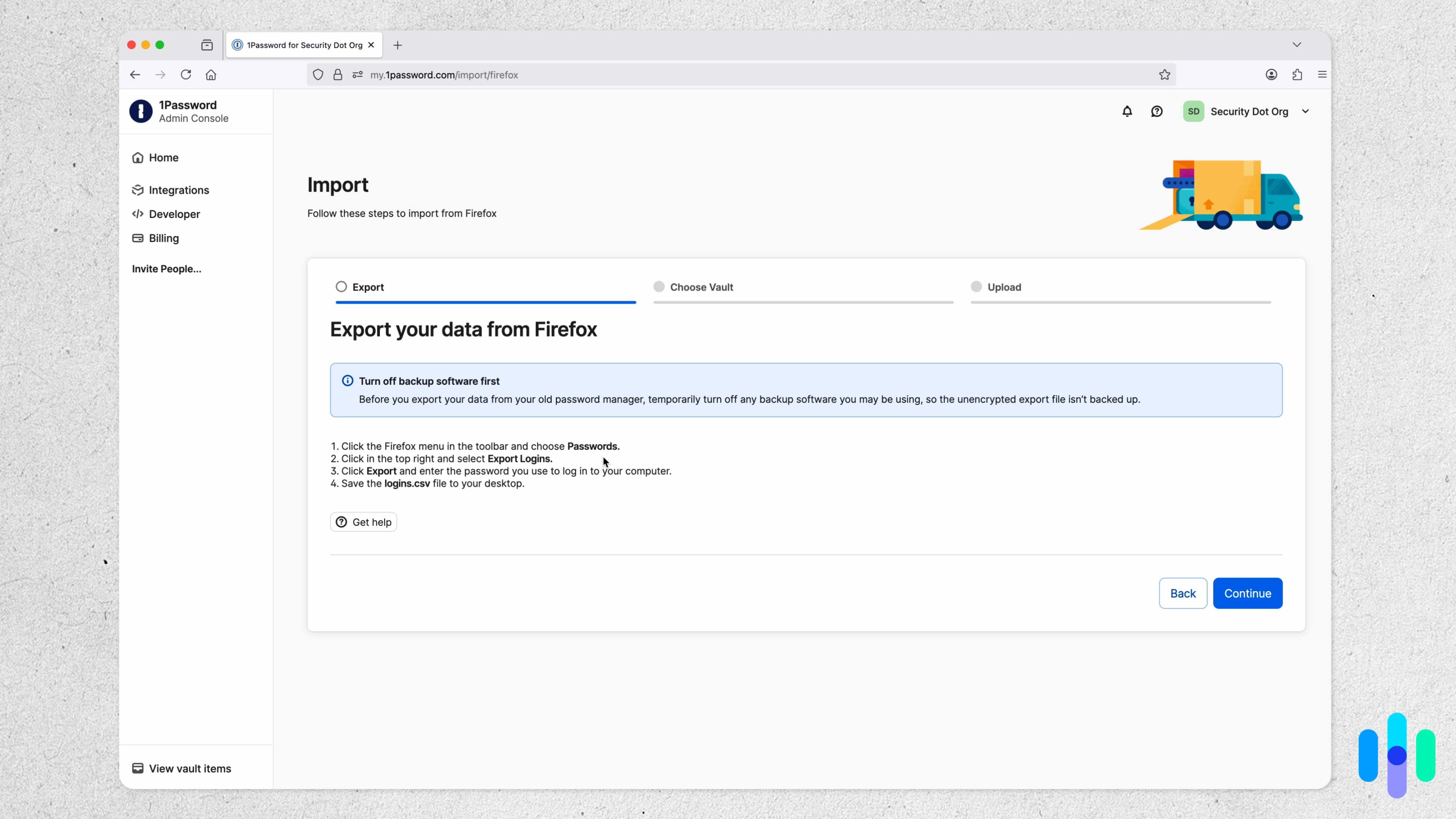 I started my process by downloading the browser extension for 1Password.