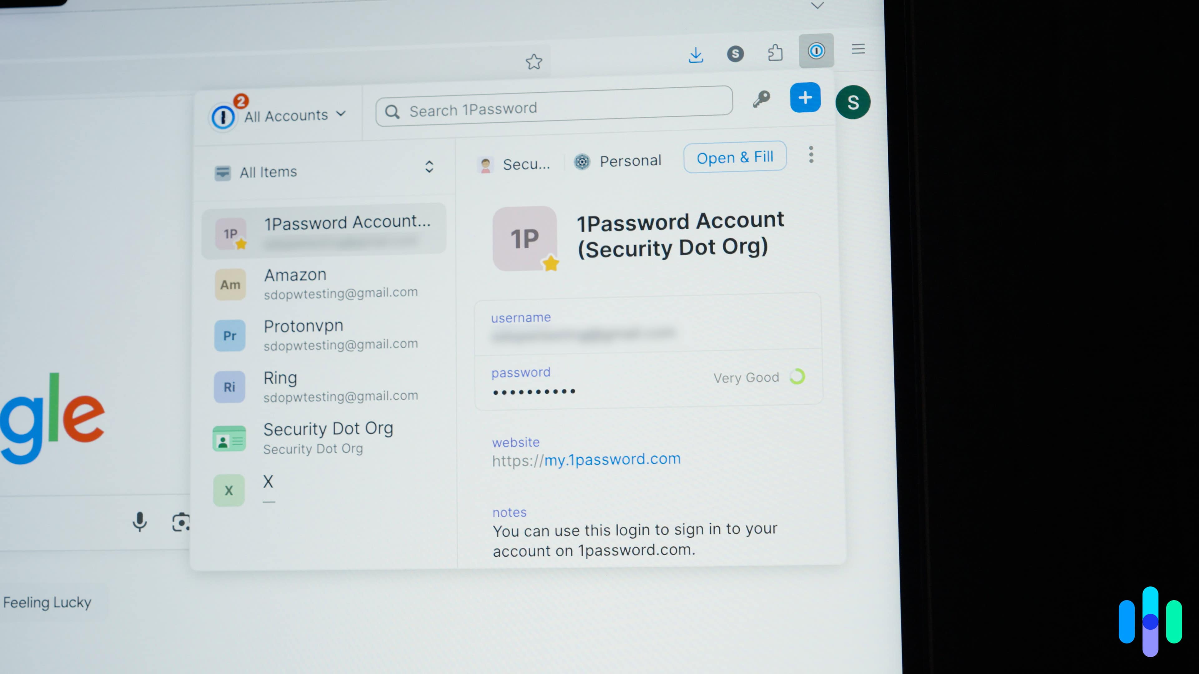 Here’s what the 1Password extension dashboard looks like on Firefox.