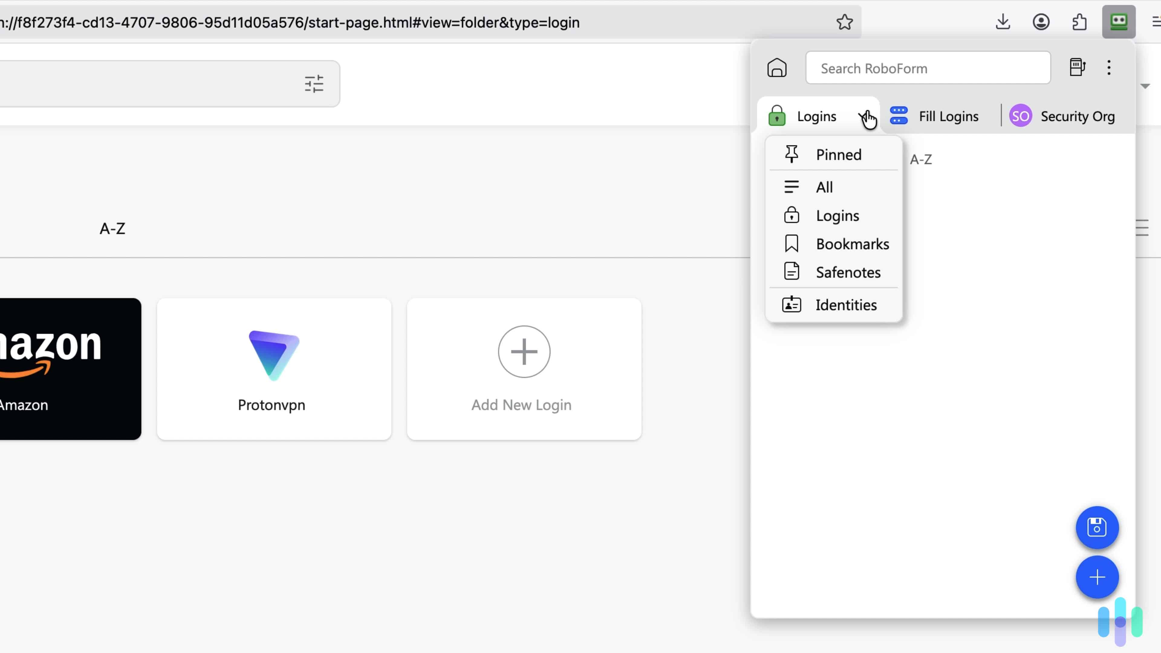 Most RoboForm features are available right from the browser extension dropdown menu Most RoboForm features are available right from the browser extension dropdown menu