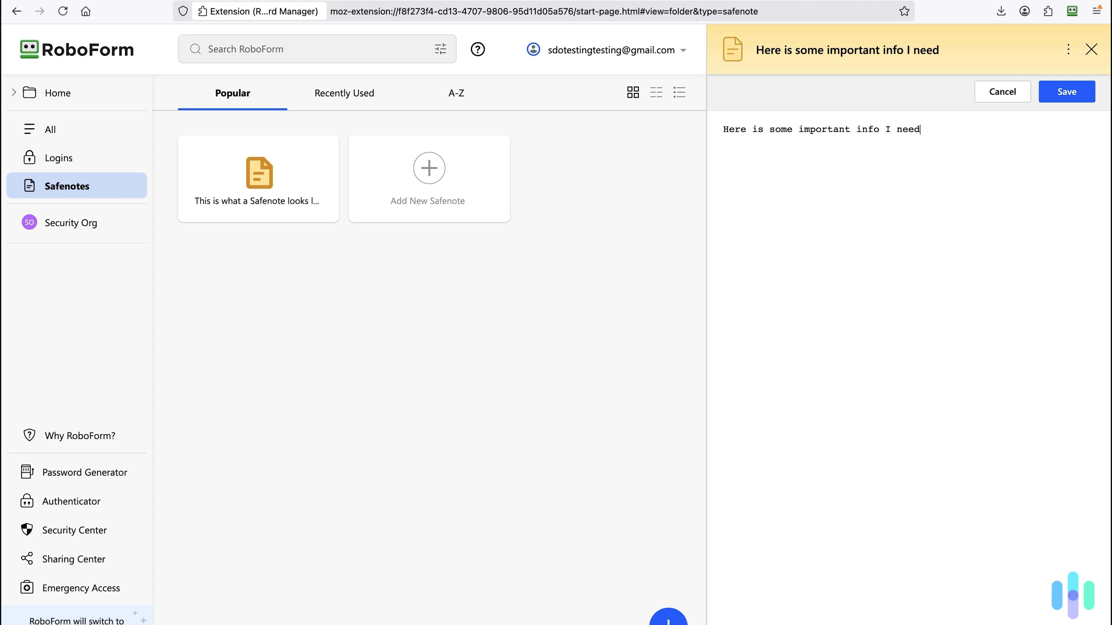 On top of protecting passwords, RoboForm can also securely store important info as Safenotes. On top of protecting passwords, RoboForm can also securely store important info as Safenotes.