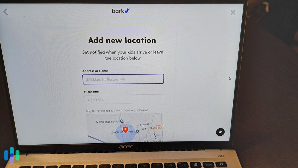 Bark let us set location-specific notifications for when our kid gets to or leaves a specific place. (1) Bark let us set location-specific notifications for when our kid gets to or leaves a specific place.