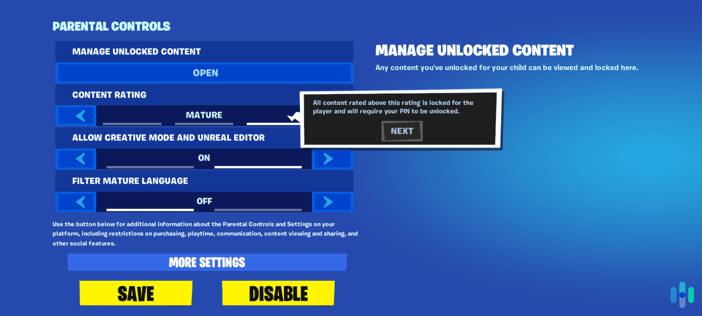 You can adjust content ratings in Fortnite’s parental control settings, including filtering mature language. You can adjust content ratings in Fortnite’s parental control settings, including filtering mature language.