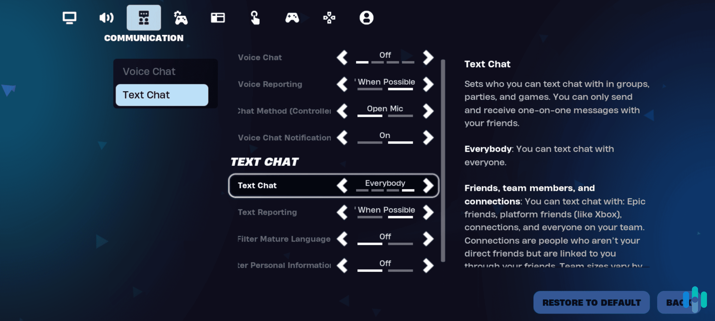 You can individually configure voice and text settings in Fortnite. You can individually configure voice and text settings in Fortnite.
